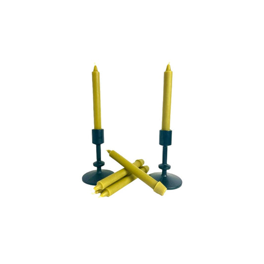 Six Sage Scented Beeswax Taper Candles  Two Cast Iron Candle Holders Gift Box Aromatherapy